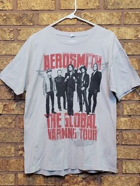 Aerosmith The Global Warming Tour Graphic Tee 2012 Light Gray Size Large Cotton